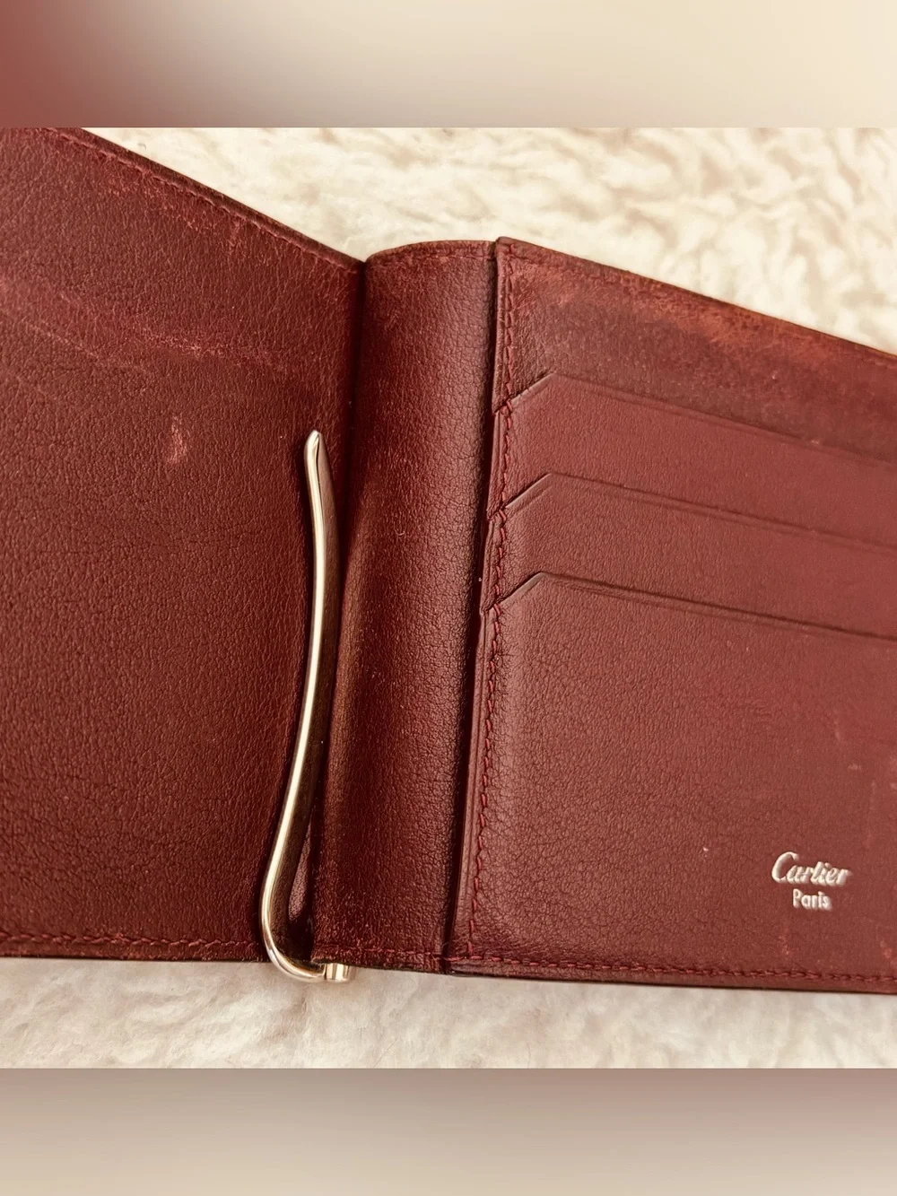 Cartier Black/Bordeaux Leather Cards Bills Clip Folded Wallet